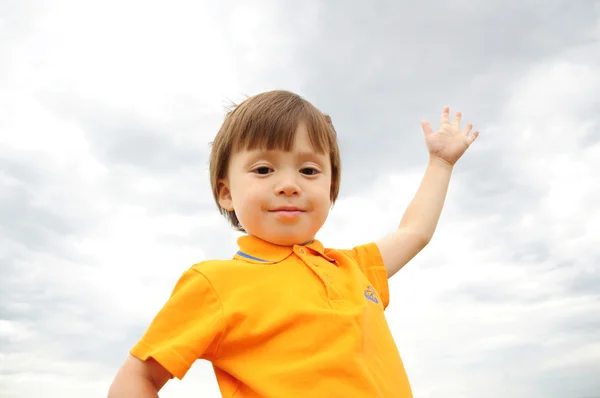 Boy making wake-up call with smile — Stock Photo, Image