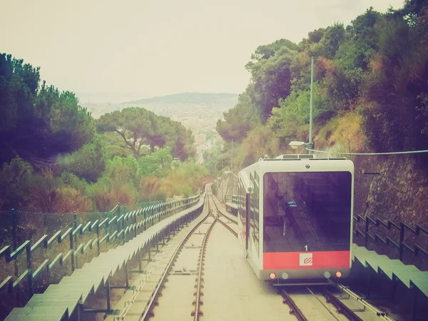 Wyglądowi retro funicular de montjuic — Zdjęcie stockowe