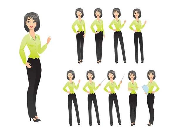 Mujer de negocios en varias poses — Vector de stock