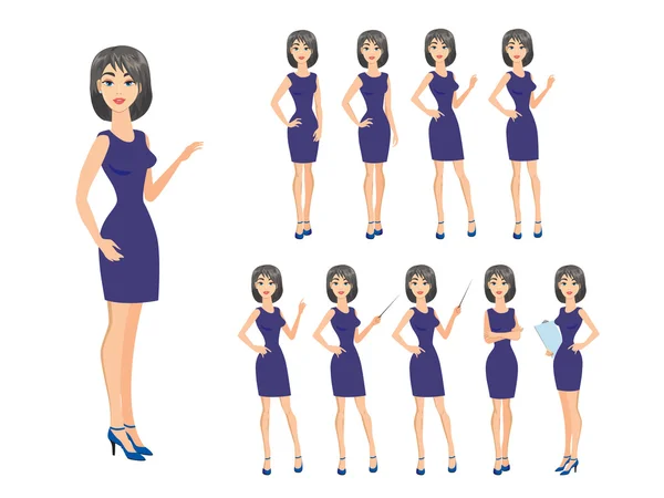 Chica en diferentes poses — Vector de stock