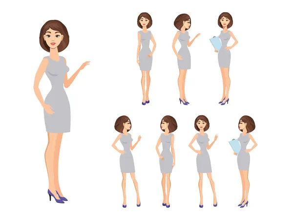 Mujer en diferentes poses — Vector de stock