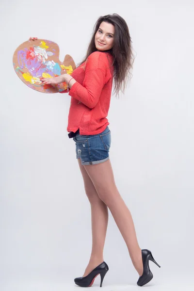 Woman standing on white background — Stock Photo, Image