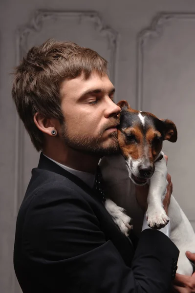 Man hugging dog — Stock Photo, Image