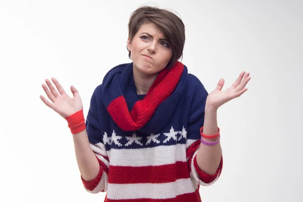 Young woman in a striped pullover — Stock Photo, Image