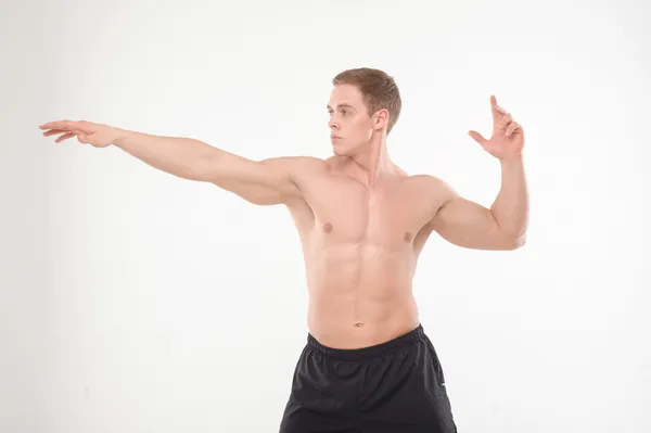 Guy making bodybuilding exercise — Stock Photo, Image