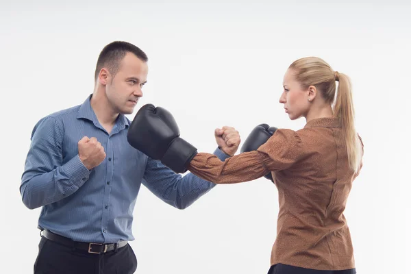 Coworkers in boxing gloves — Stock Photo, Image