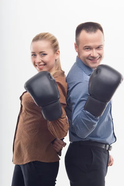Coworkers in boxing gloves — Stock Photo, Image