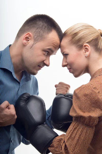 Coworkers in boxing gloves — Stock Photo, Image