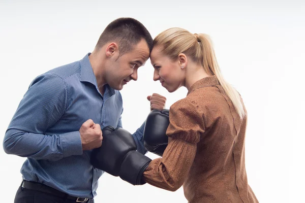Coworkers in boxing gloves — Stock Photo, Image