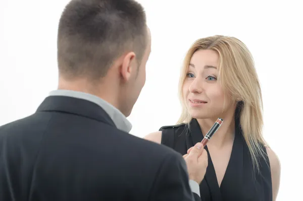 Boss angry on employee, from behind — Stock Photo, Image