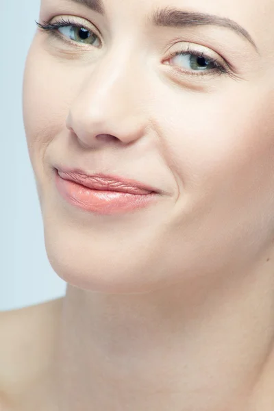 Closeup portrait of young beautiful green eyed woman — Stock Photo, Image