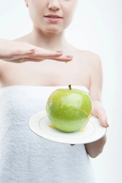 사과 벌 꿀 근접 촬영 초상화 — 스톡 사진