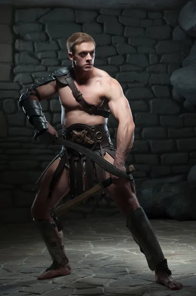 Gladiator with two swords — Stock Photo, Image