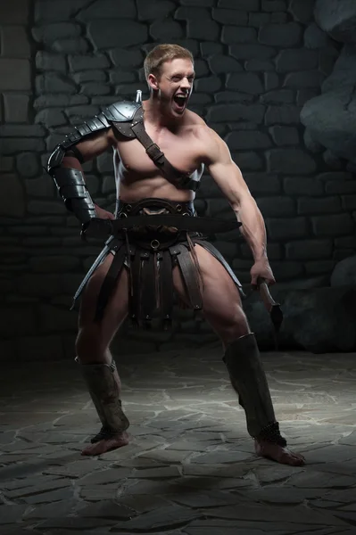 Gladiador com duas espadas — Fotografia de Stock