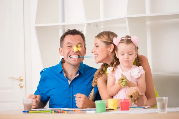 Funny adorable family paining — Stock Photo, Image