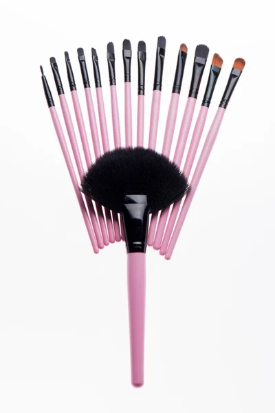 Set med professionella rosa make-up borstar isolerad på vita bac — Stockfoto