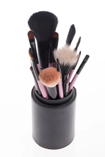 Nahaufnahme-Set von professionellen rosa Make-up-Pinseln verschiedene s — Stockfoto
