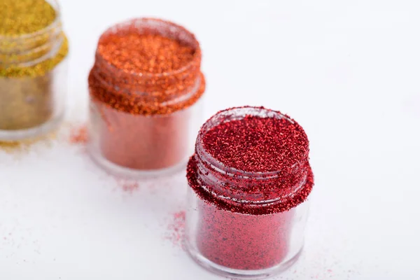 Close-up view of  powder eyeshadows  in different colours isolat — Stock Photo, Image