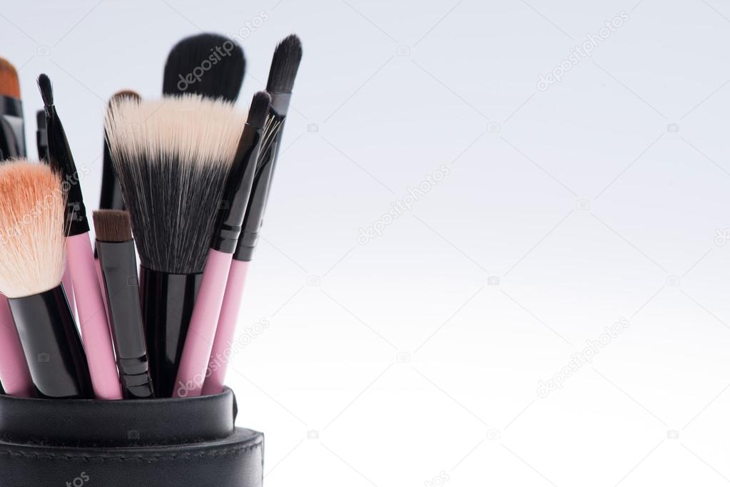 Close-up set of  professional  pink make-up brushes  different s