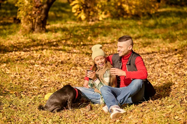 Семья проводит время в парке со своей собакой — стоковое фото