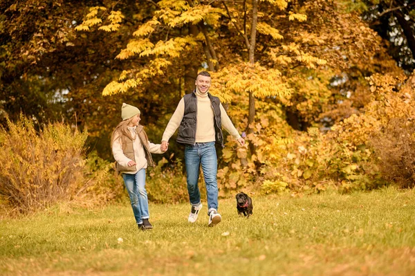 Сім'я проводить час разом у парку зі своїм собакою — стокове фото