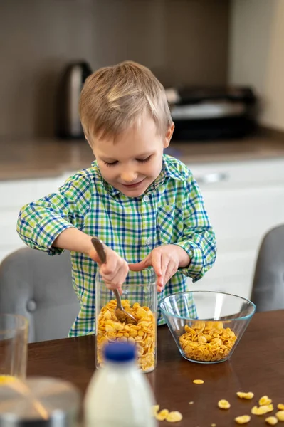 オートミール料理のための楽しい子供のスクープ成分 — ストック写真