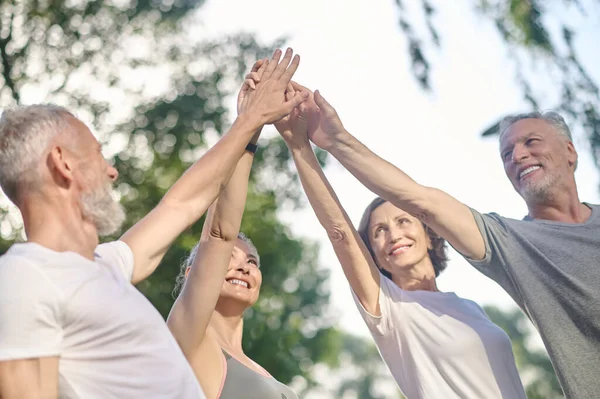 Insieme Insieme Gruppo Persone Mature Abbigliamento Sportivo Sentono Bene Insieme — Foto Stock