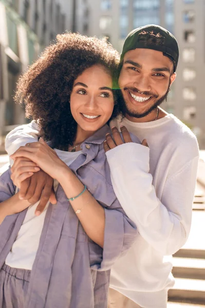 Happiness Lovely Young Couple Sunlight Looking Happy — Stockfoto