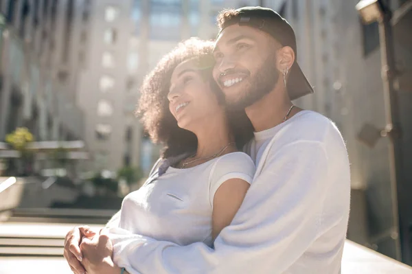 Happiness Lovely Young Couple Sunlight Looking Happy — Stockfoto