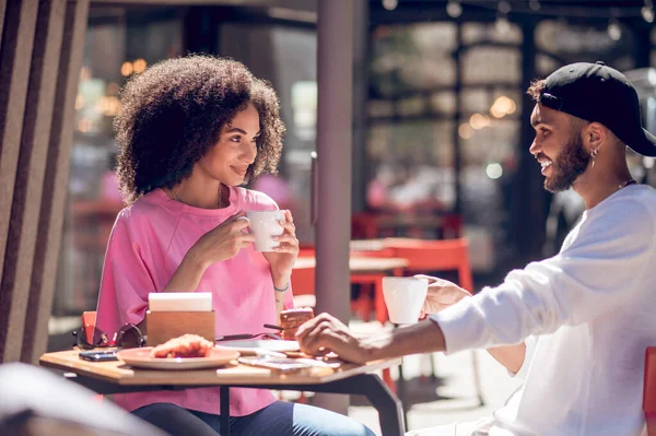Coffee Cute Young Couple Having Coffee Cafe — Stock Photo, Image