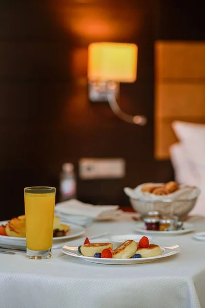 Breakfast Close Picture Breakfast Served Hotel Room — 스톡 사진