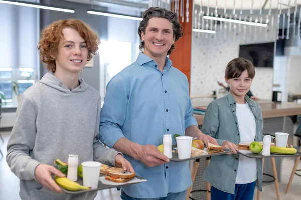 School Canteen Smiling Male Teacher School Canteen — Φωτογραφία Αρχείου