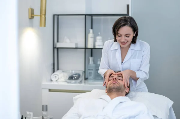 Face Care Young Male Client Having Face Massage Professional Salon — Foto Stock