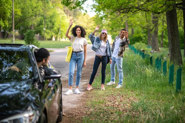 Road Group Young People Road Forest — Stockfoto