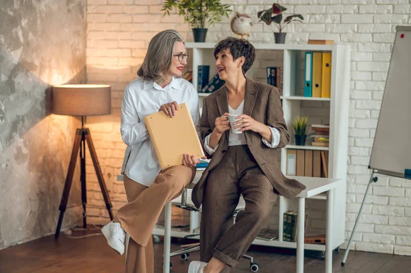 Business partners. Mid aged good-looking women working together in the office