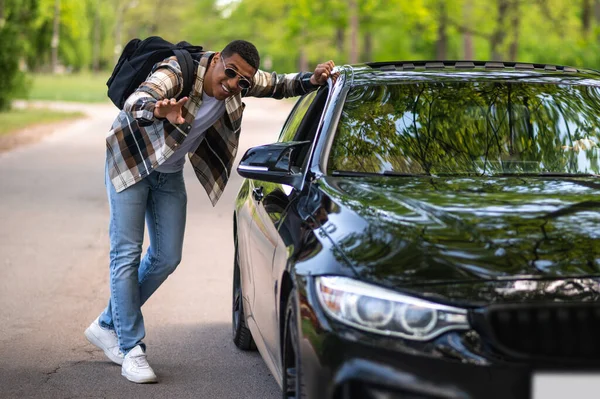 Asking Way Young Man Road Flirting Female Driver While Asking — Fotografia de Stock