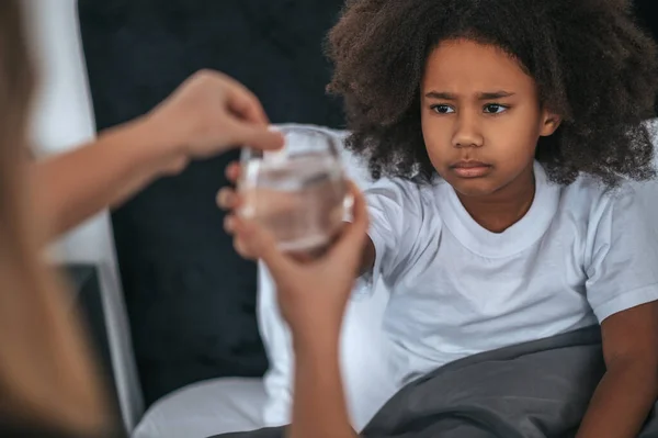 Fever Cute Girl Talking Soluble Pill While Being Sick — Stock Photo, Image