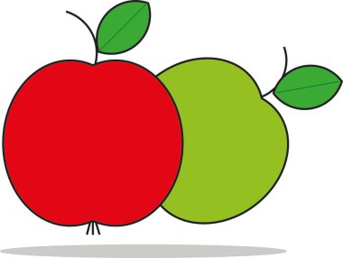 Beyaz arkaplanda kırmızı ve yeşil elma simgesi izole