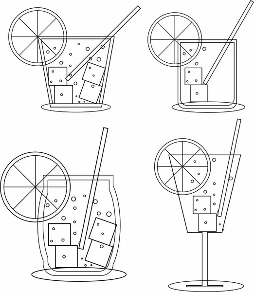 Beyaz arkaplanda kokteyl olan bir dizi ikon gözlük