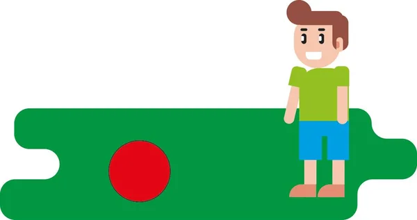 düz karakter çizimi. Beyaz arka planda top oynayan çocuk