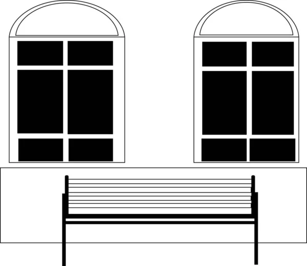 Pencereli ve banklı binanın vektör çizimi