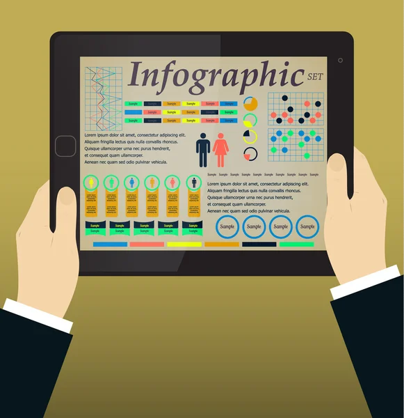 Infographics on the Tablet PC & Hands. Vector — Stock Vector