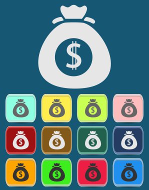 para çantası işareti simgesi. Doları usd para birimi konuşma balonu simgesini.