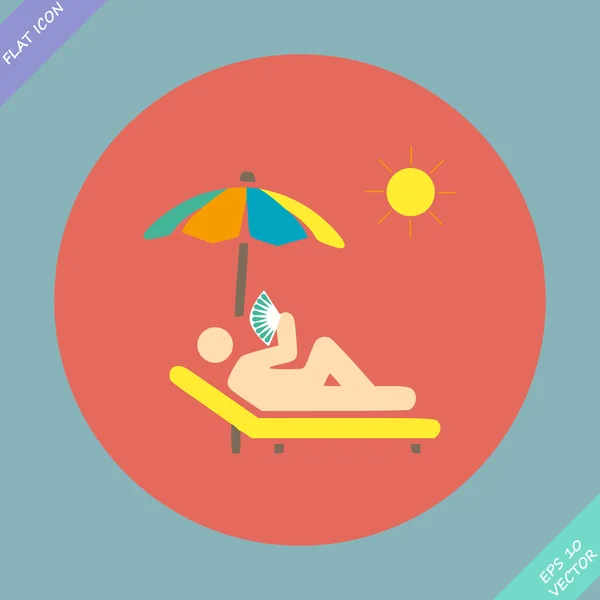 Rilassarsi sotto un ombrellone su un lettino - vettore — Vettoriale Stock