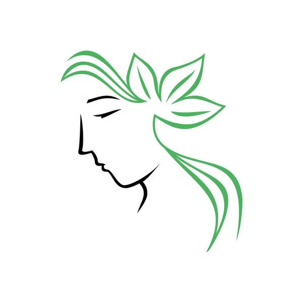 Belleza Dama Logotipo Plantilla Mujer Con Signo Hoja Ilustración Vector — Archivo Imágenes Vectoriales