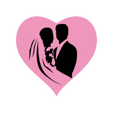 Köprü ve damat silueti vektör çizimi. Düğün işareti ve sembol. romantik çift..