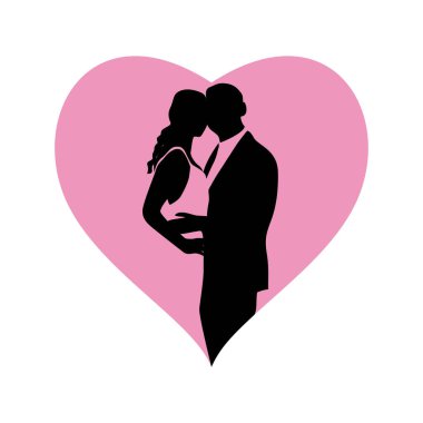 Köprü ve damat silueti vektör çizimi. Düğün işareti ve sembol. romantik çift..
