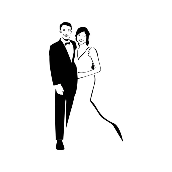 Bridge Groom Silhouette Vector Illustration Wedding Sign Symbol Romantic Couple — Stock Vector