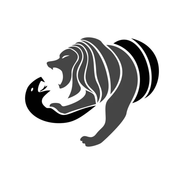 Plantilla Logotipo León Contra Serpiente Animal Salvaje Signo Símbolo — Archivo Imágenes Vectoriales