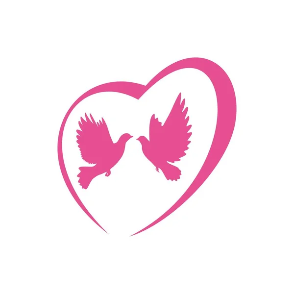 Pigeon Couple Icon Two Bird Heart Shape Sign Symbol — Stockvektor